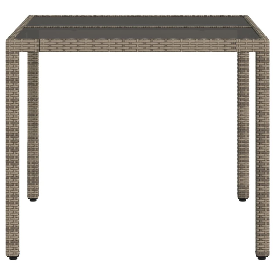 Mesa de jardín superficie de vidrio ratán PE gris 90x90x75