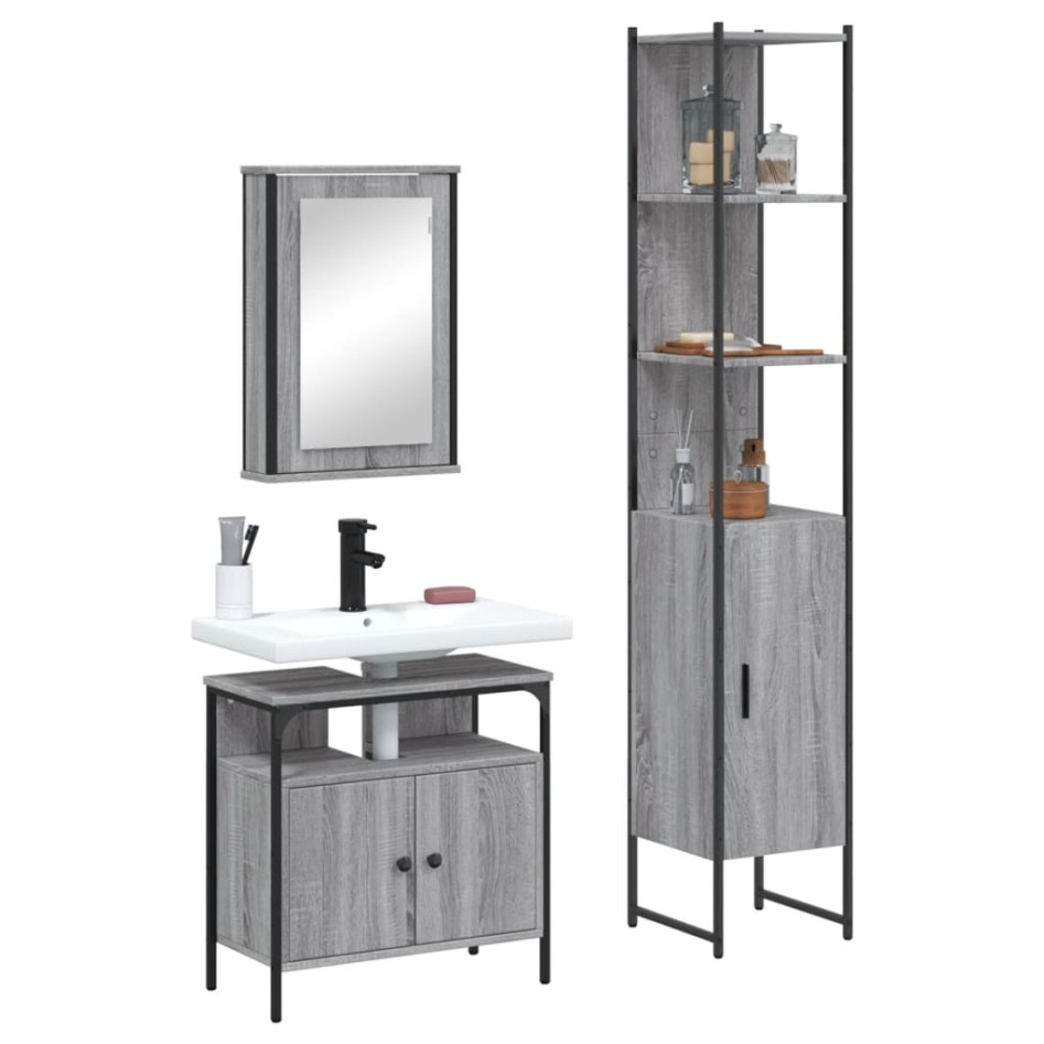 Set de muebles de baño 3 pzas madera contrachapada gris