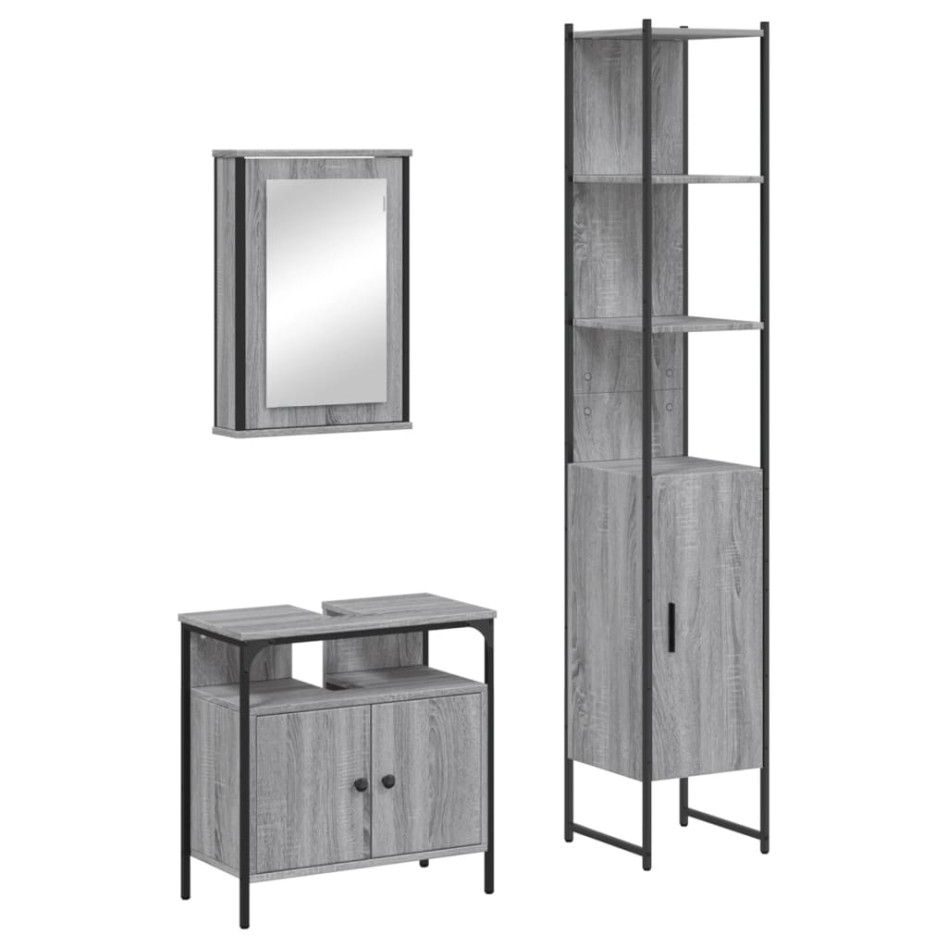Set de muebles de baño 3 pzas madera contrachapada gris