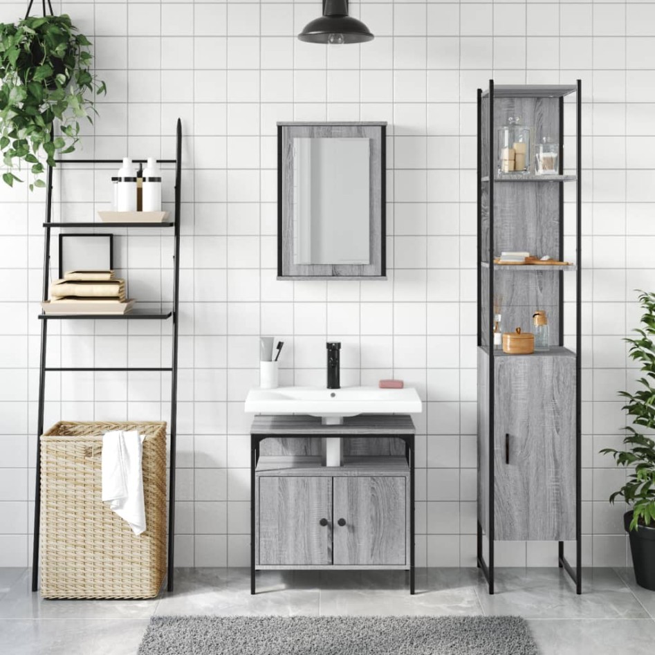 Set de muebles de baño 3 pzas madera contrachapada gris