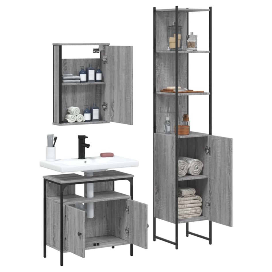 Set de muebles de baño 3 pzas madera contrachapada gris
