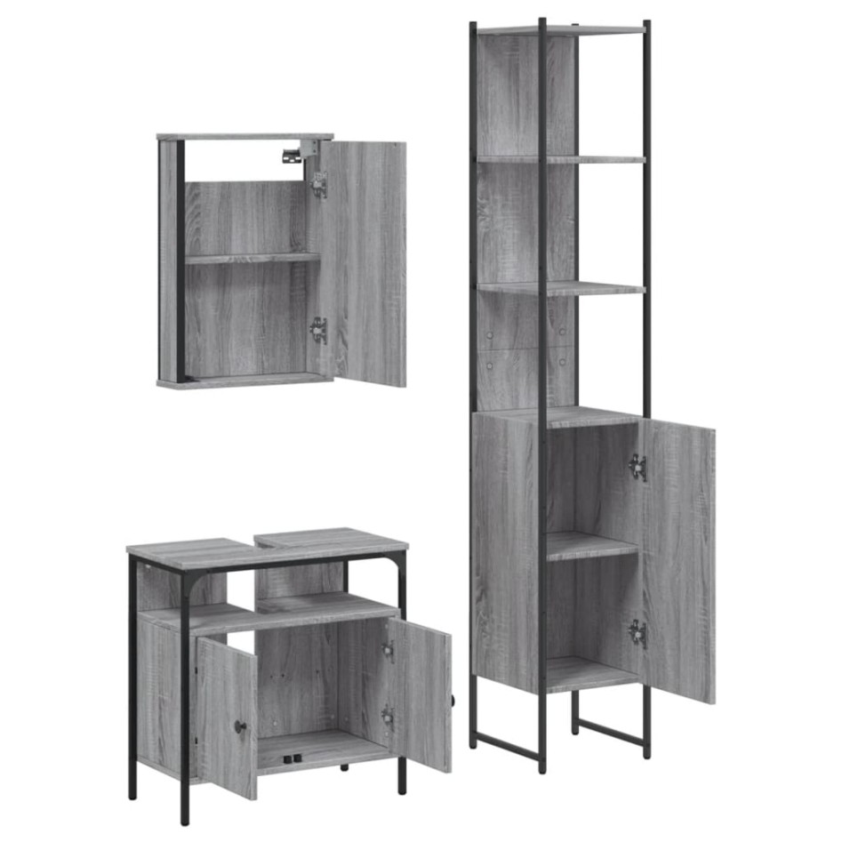 Set de muebles de baño 3 pzas madera contrachapada gris