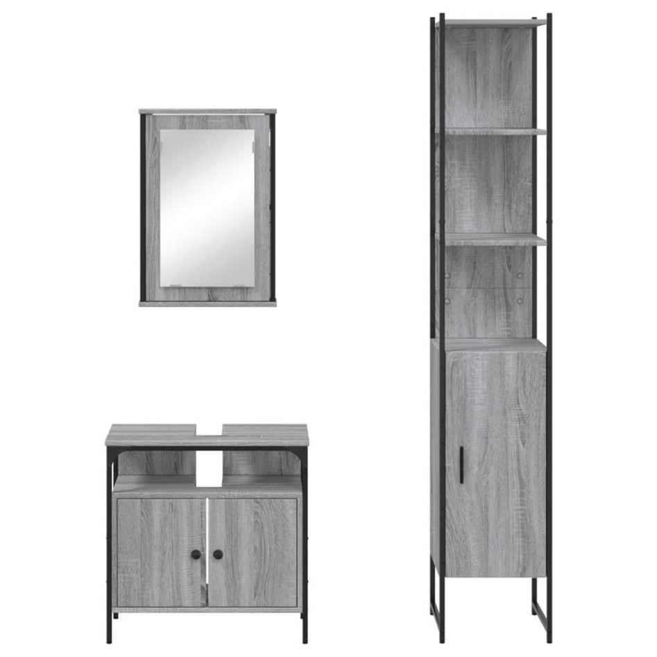 Set de muebles de baño 3 pzas madera contrachapada gris