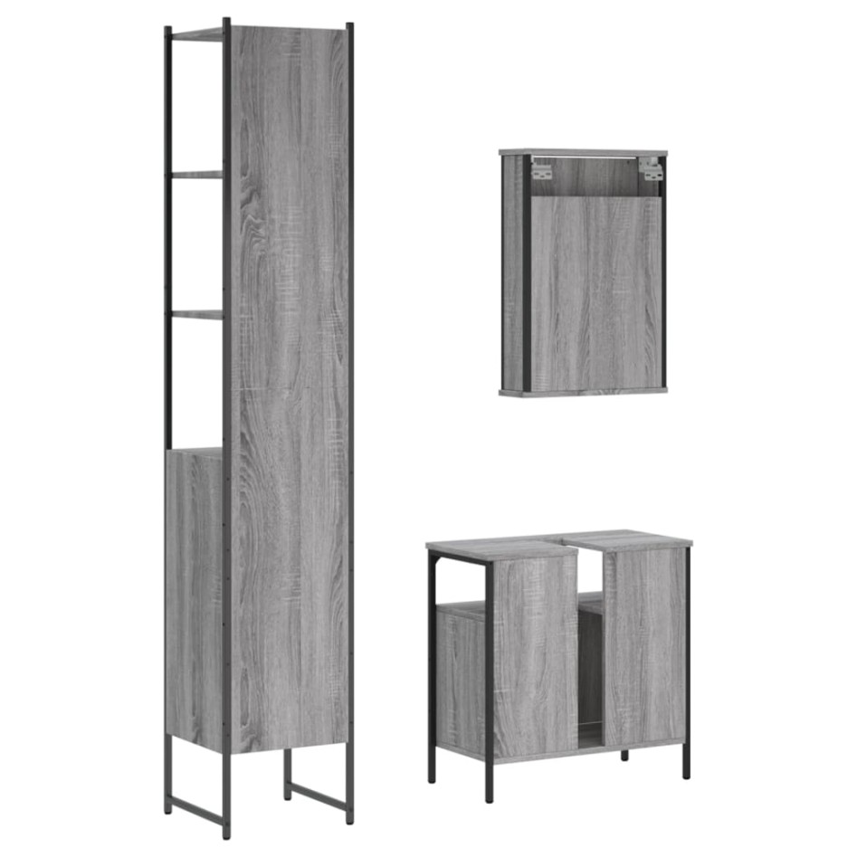 Set de muebles de baño 3 pzas madera contrachapada gris