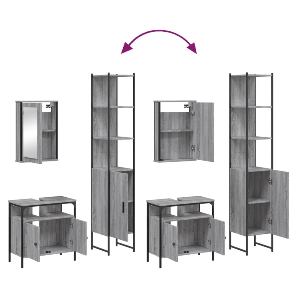 Set de muebles de baño 3 pzas madera contrachapada gris