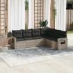 Set de sofás de jardín 6 pzas y cojines ratán sintético gris