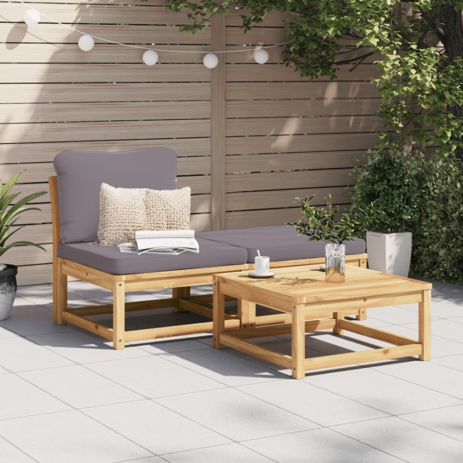 Set de muebles para jardín 3 piezas con cojines madera
