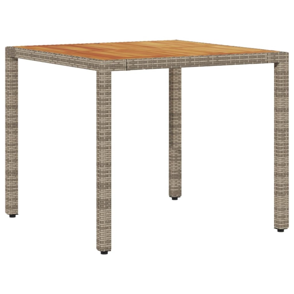 Mesa de jardín superficie madera acacia ratán gris 90x90x75