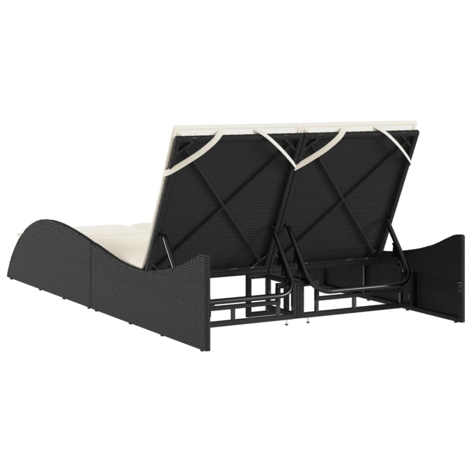 Tumbona con cojines ratán sintético negro 114x205x73