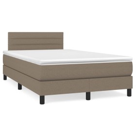 Cama box spring con colchón y LED tela gris taupe 120x190