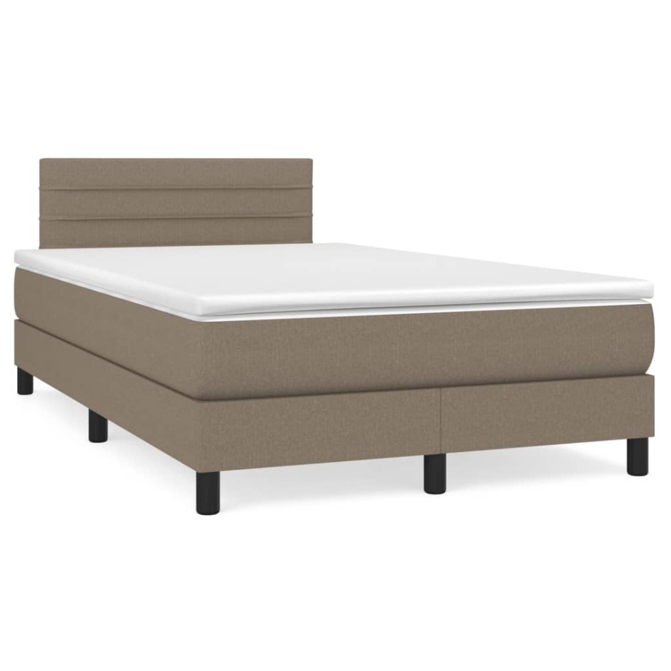 Cama box spring con colchón y LED tela gris taupe 120x190