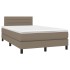 Cama box spring con colchón y LED tela gris taupe 120x190