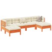 Set de sofás jardín 6 pzas con cojines madera pino marrón cera