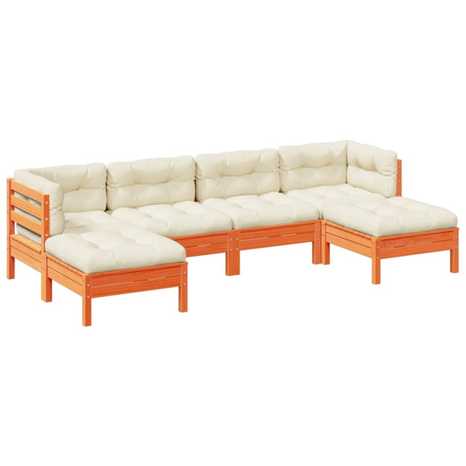 Set de sofás jardín 6 pzas con cojines madera pino marrón