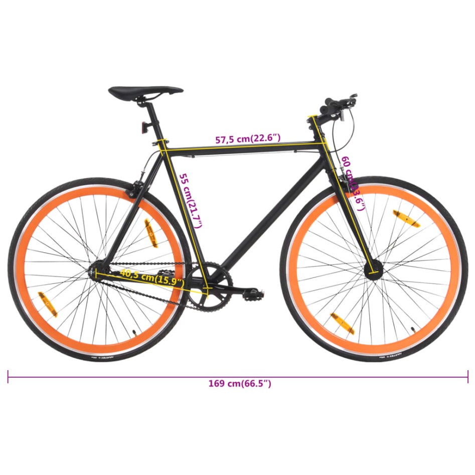 Bicicleta de piñón fijo negro y naranja 700c 55