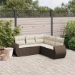 Set comedor de jardín 5 piezas y cojines ratán sintético marrón