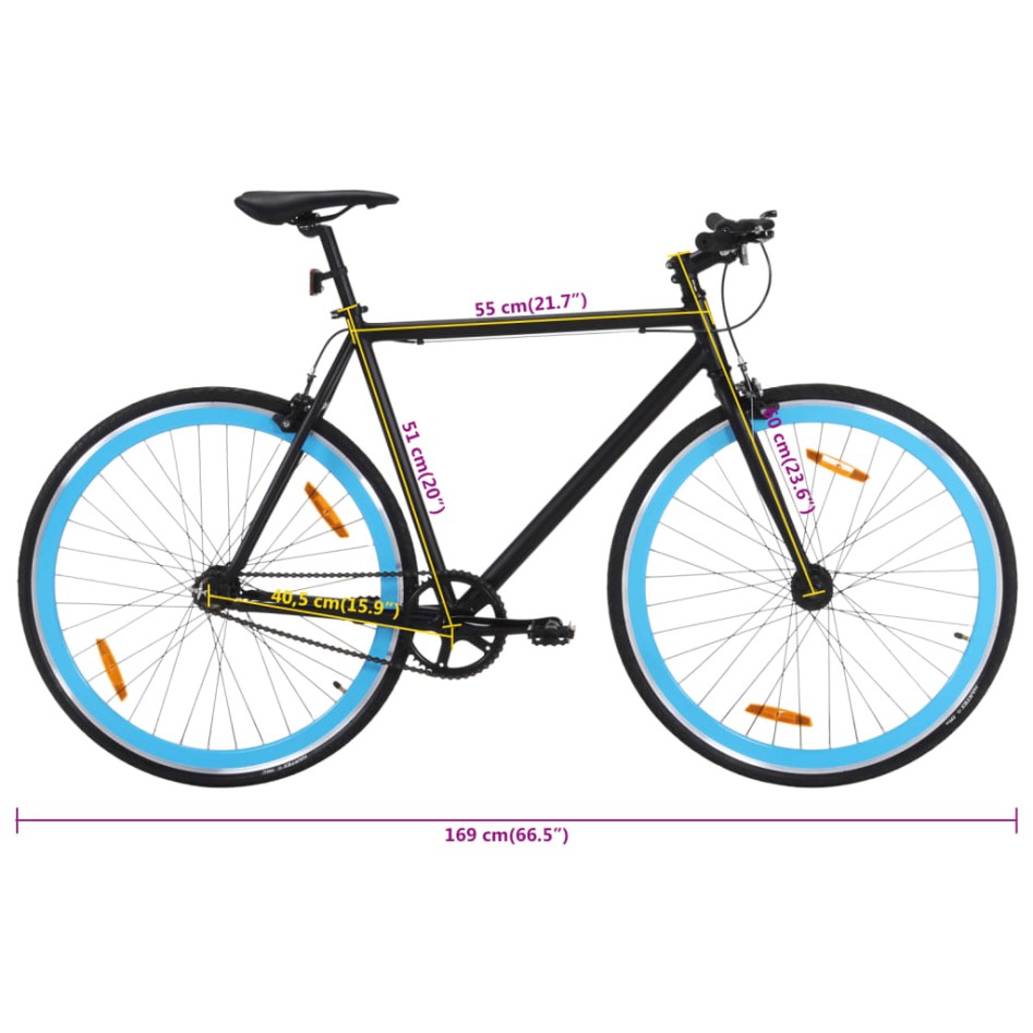 Bicicleta de piñón fijo negro y azul 700c 51