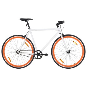 Bicicleta de piñón fijo blanco y naranja 700c 51