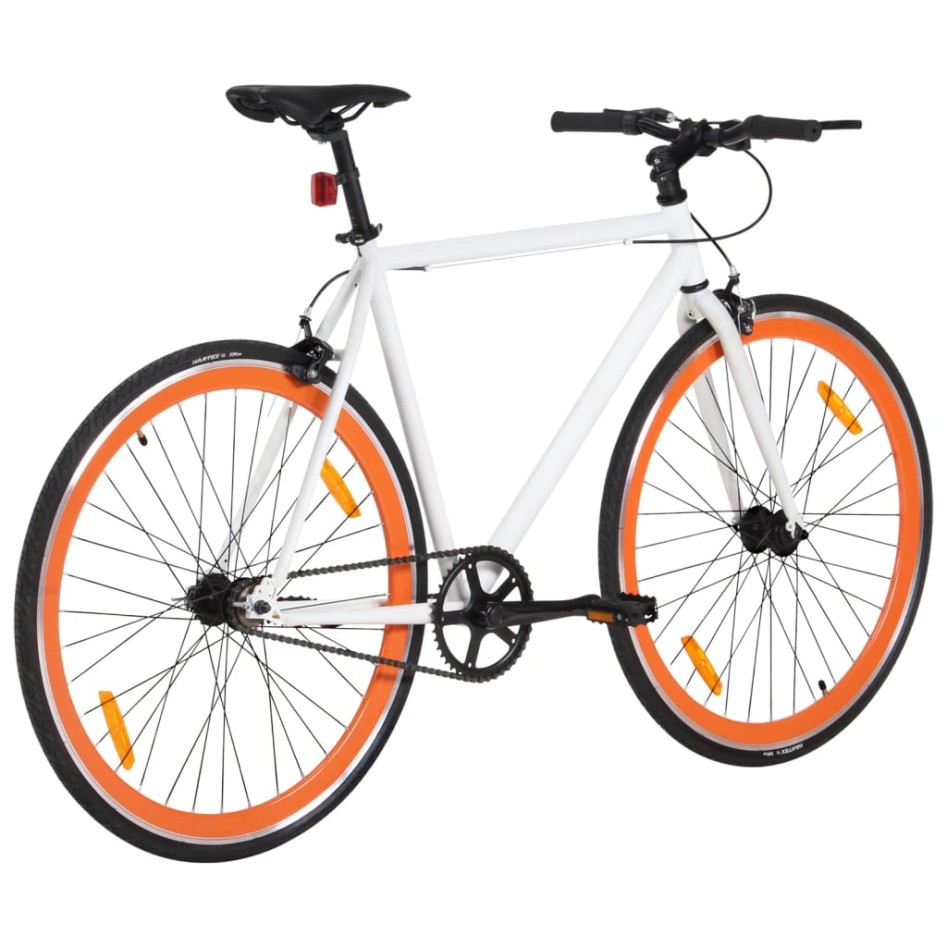Bicicleta de piñón fijo blanco y naranja 700c 51