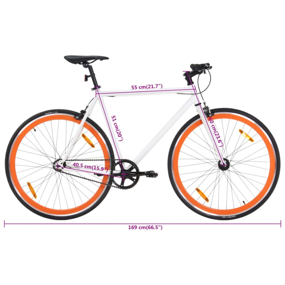 Bicicleta de piñón fijo blanco y naranja 700c 51