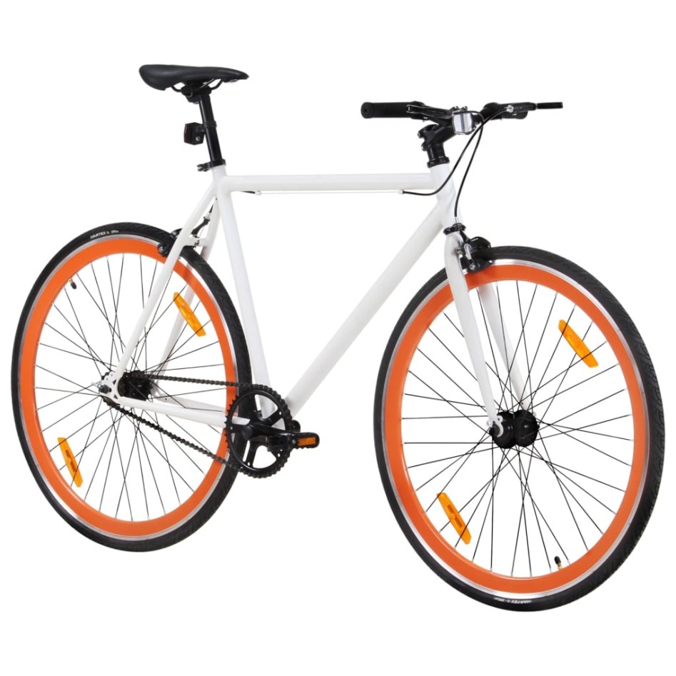 Bicicleta de piñón fijo blanco y naranja 700c 59