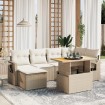 Set sofás de jardín 7 piezas y cojines ratán sintético beige