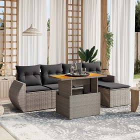 Set de muebles de jardín 6 pzas y cojines ratán sintético