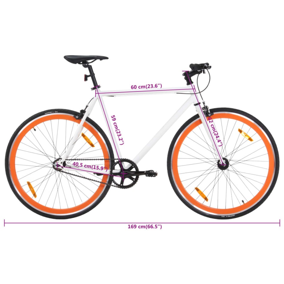 Bicicleta de piñón fijo blanco y naranja 700c 59
