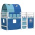 Cama alta para niños con túnel madera pino azul 90x200
