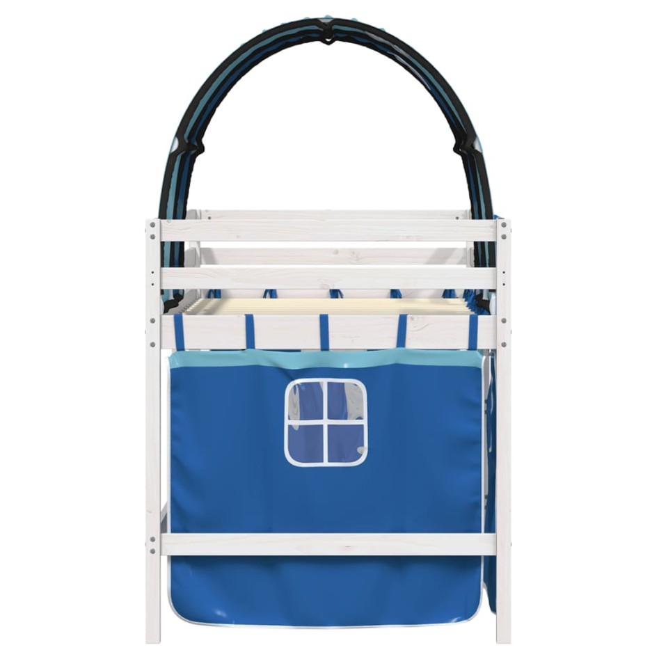 Cama alta para niños con túnel madera pino azul 90x200