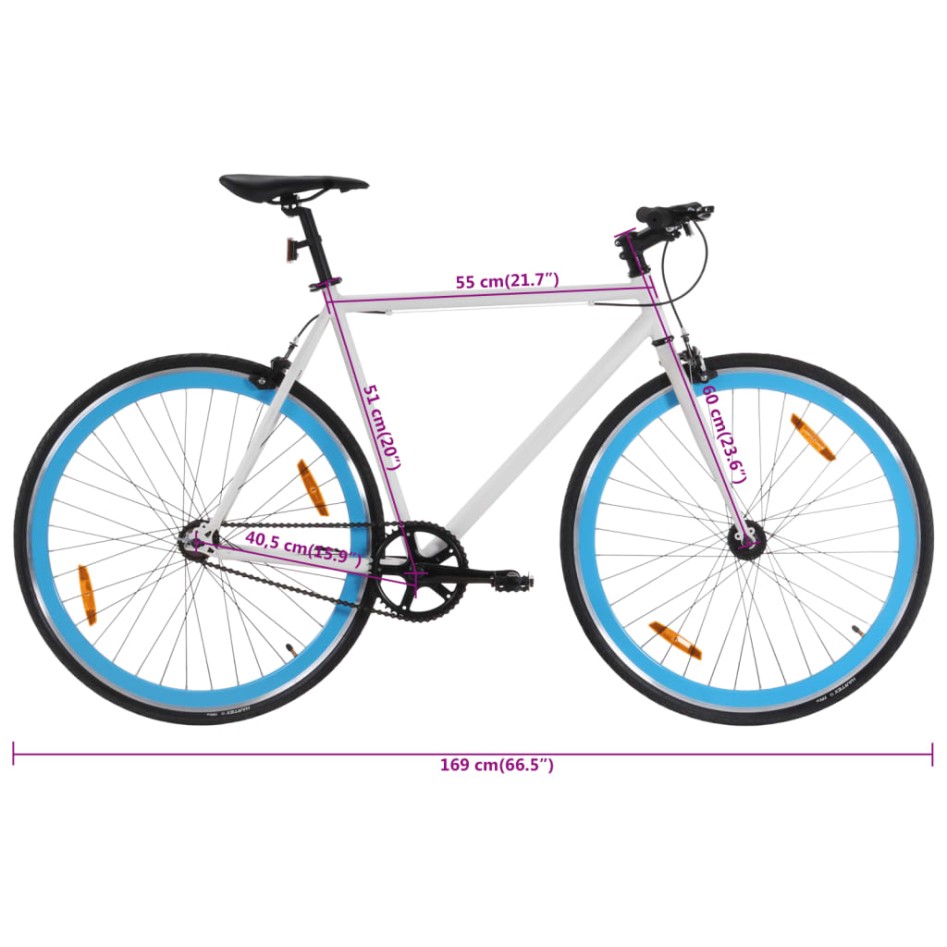 Bicicleta de piñón fijo blanco y azul 700c 51