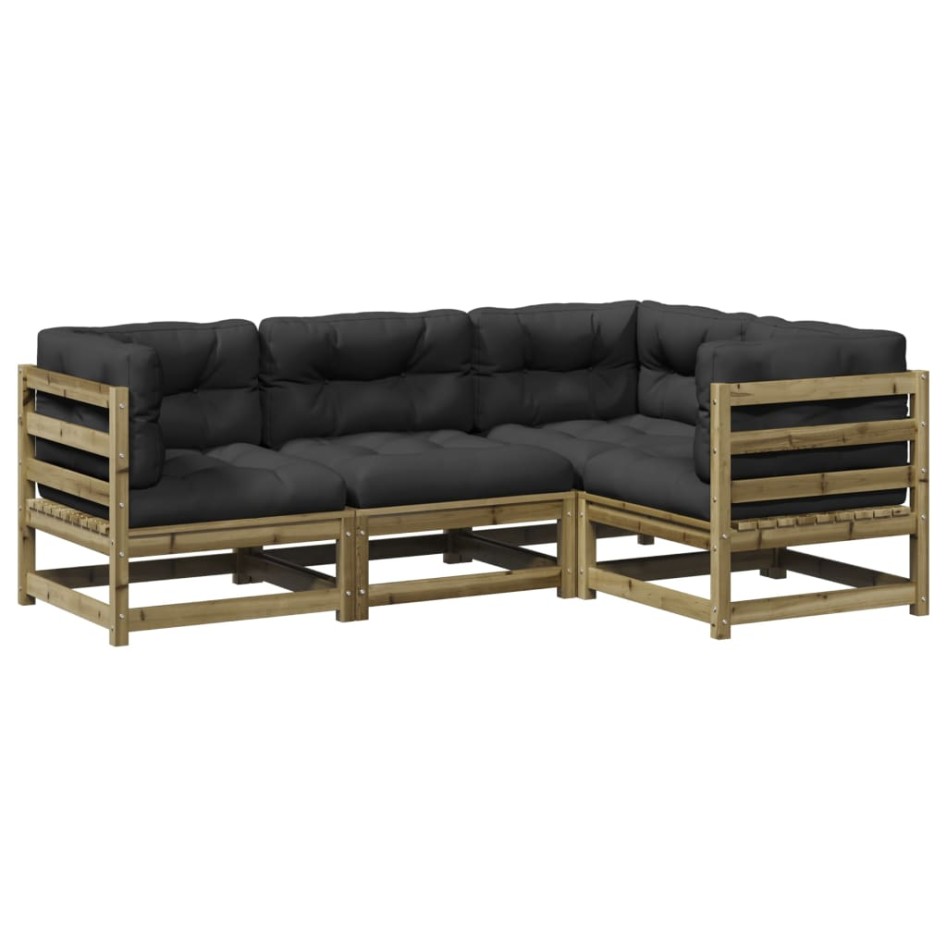 Juego de sofás jardín 4 pzas con cojines madera pino