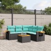 Set de sofás de jardín 6 pzas con cojines ratán sintético negro