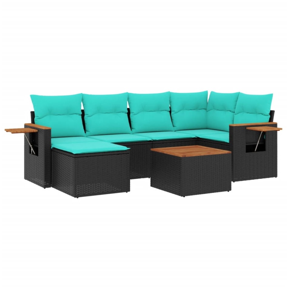 Set de sofás de jardín 7 pzas con cojines ratán sintético