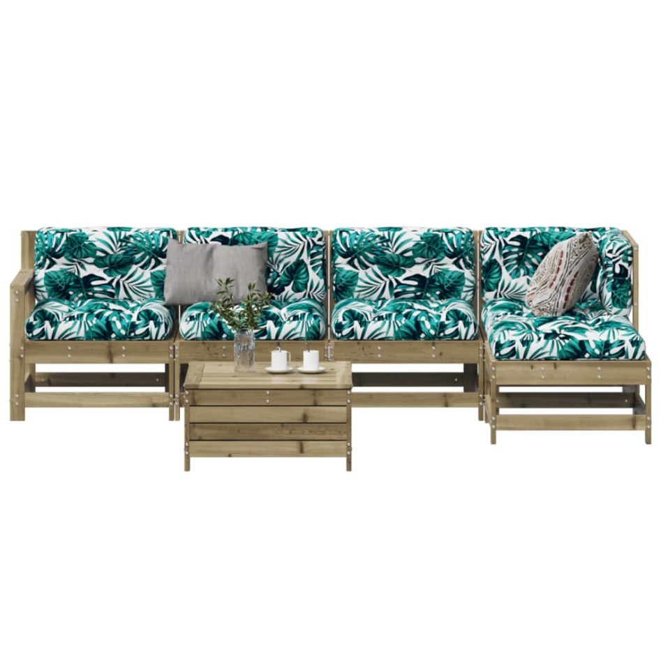 Juego de muebles jardín 6 pzas y cojines madera pino