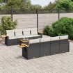 Set de sofás de jardín 8 piezas y cojines ratán sintético negro