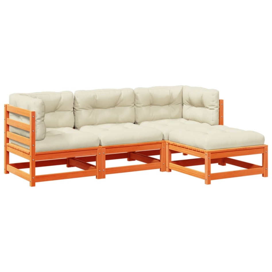 Set de sofás jardín 4 pzas con cojines madera pino marrón