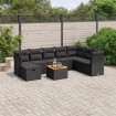 Set de sofás de jardín 8 piezas y cojines ratán sintético negro