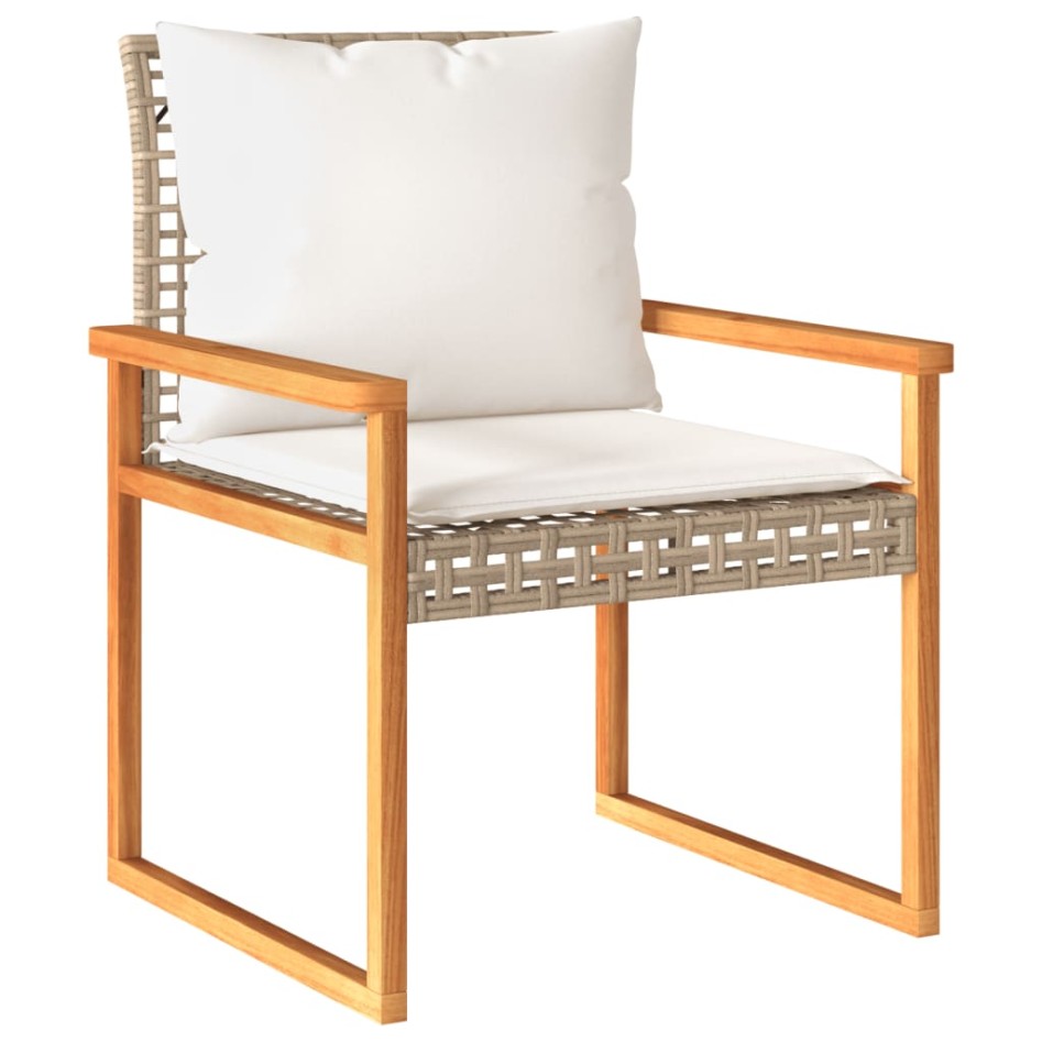 Mesita y sillas con cojines 3 pzas ratán PE acacia beige