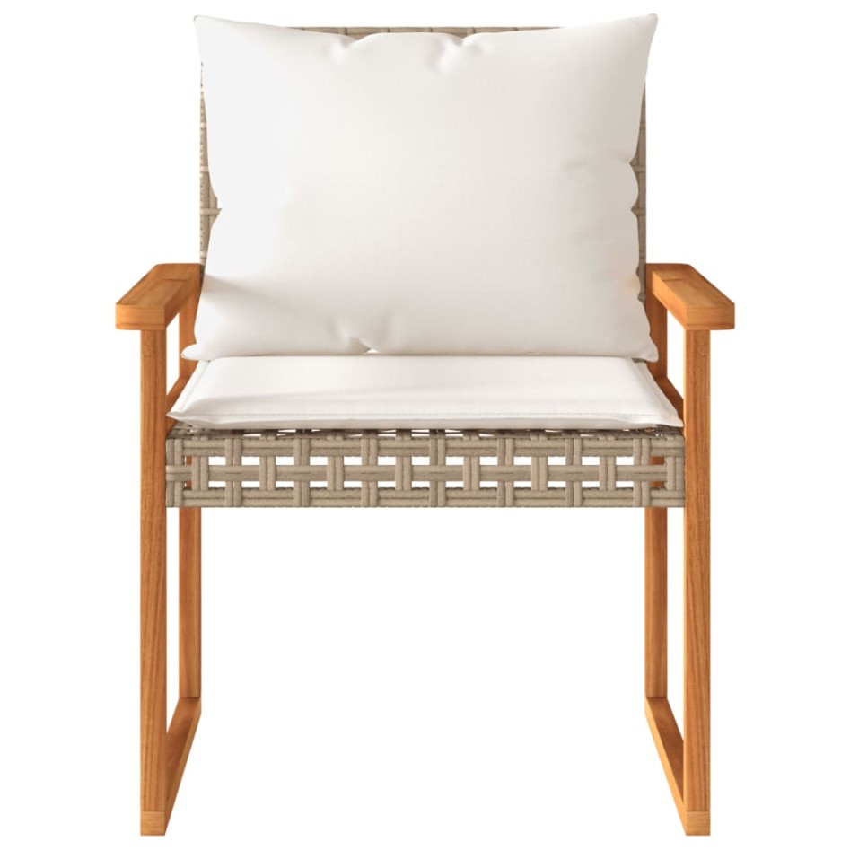 Mesita y sillas con cojines 3 pzas ratán PE acacia beige