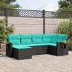 Set de sofás de jardín 6 pzas con cojines ratán sintético negro