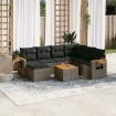 Set de sofás de jardín 8 pzas y cojines ratán sintético gris