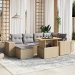 Set sofás de jardín 7 piezas y cojines ratán sintético beige