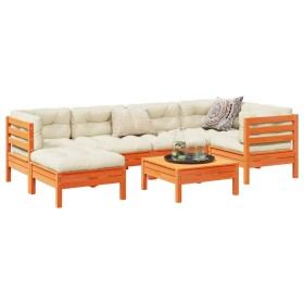 Set de sofás jardín 7 pzas con cojines madera pino marrón