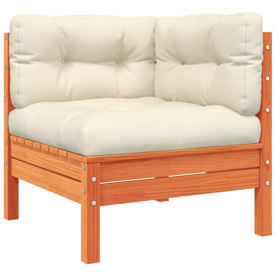 Set de sofás jardín 7 pzas con cojines madera pino marrón