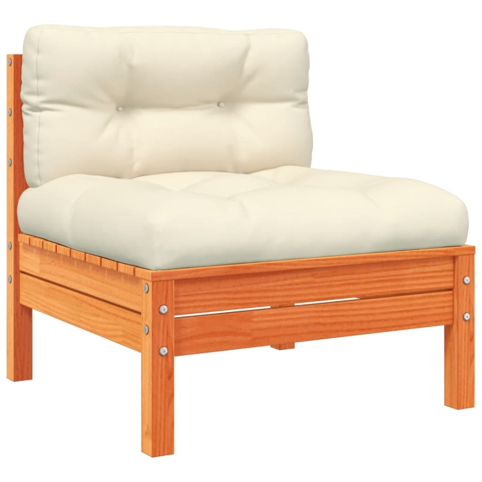 Set de sofás jardín 7 pzas con cojines madera pino marrón