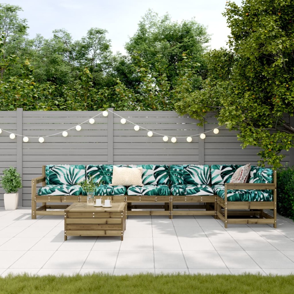 Juego de sofás de jardín 7 pzas madera de pino