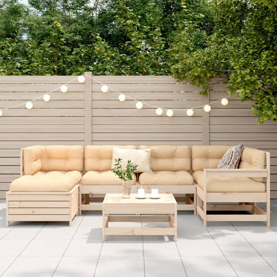 Juego de sofás de jardín 7 piezas madera maciza de