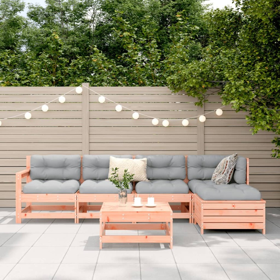 Juego de sofás de jardín 6 pzas madera maciza de abeto