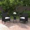 Set de bistró de jardín 3 pzas ratán PE vidrio templado negro